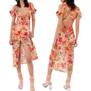 NWT For Love & Lemons Beth Pink and Red Flowered Midi Dress Small NWT
